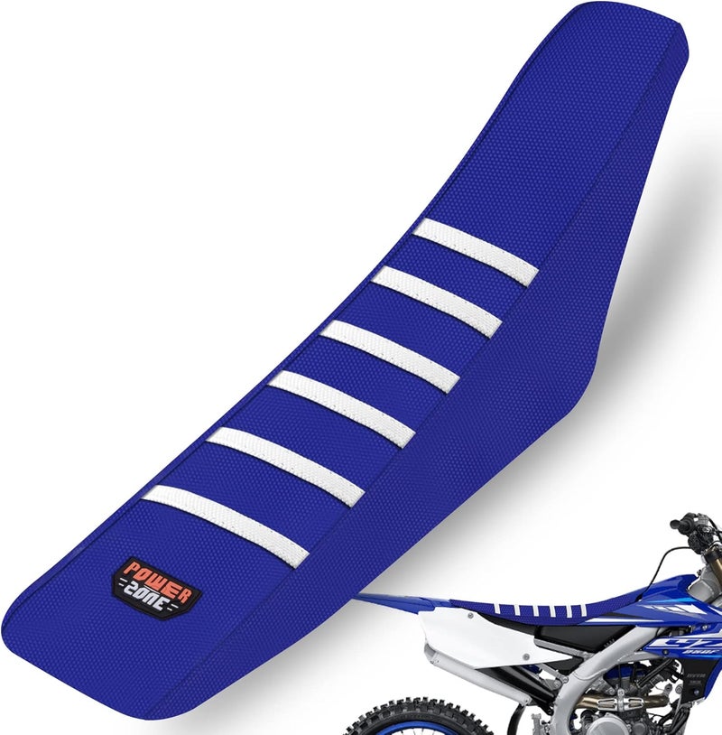 fewfuss Dirt Bike Seat Cover - White Stripe Universial Seat Cover for Dirt Bike - Motorcycle Motorcross Enduro Seat Covers (Blue) - Image 1